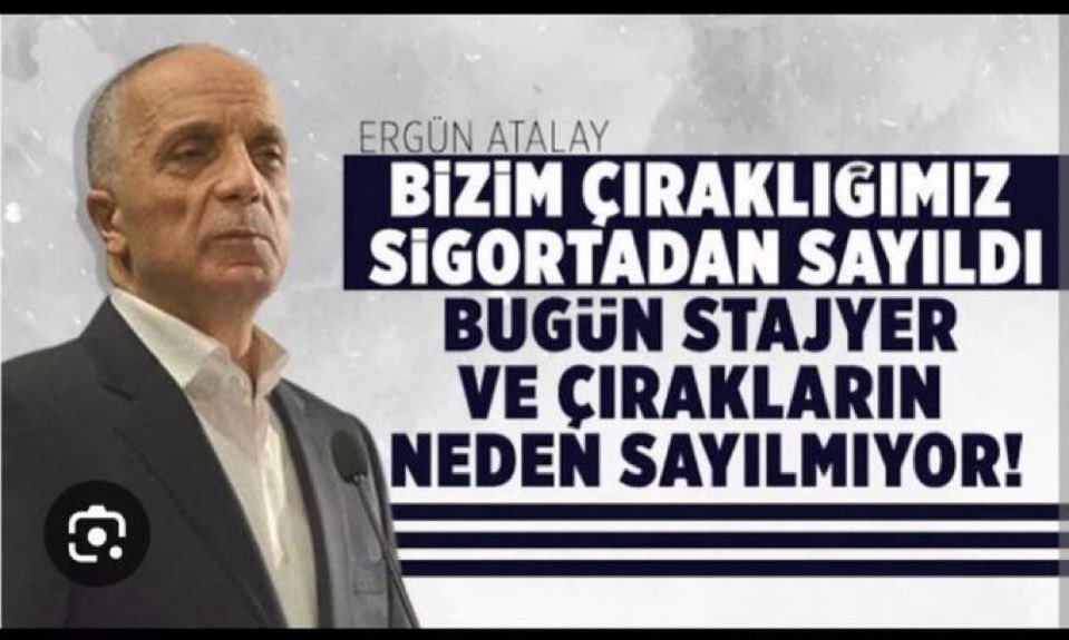 TÜİK verilerine göre çalışan olarak gösterilen stajyer ve çırakların işçilikten kaynaklanan özlük hakları teslim edilerek, sigorta başlangıçları emeklliğe sayılsın..‼️

<a href="/zorlu77/">Prof.Dr.Kürşad ZORLU</a>
<a href="/suatkilic/">Suat KILIÇ</a>
<a href="/turkiskonf/">TÜRK-İŞ</a>
<a href="/diskinsesi/">DİSK</a>
<a href="/gamzetascier/">Gamze Şengel TAŞCIER</a>
<a href="/iyiparti/">İYİ Parti</a>

#StajyerÇırağaTamSigortaiçinHareketeGeçin