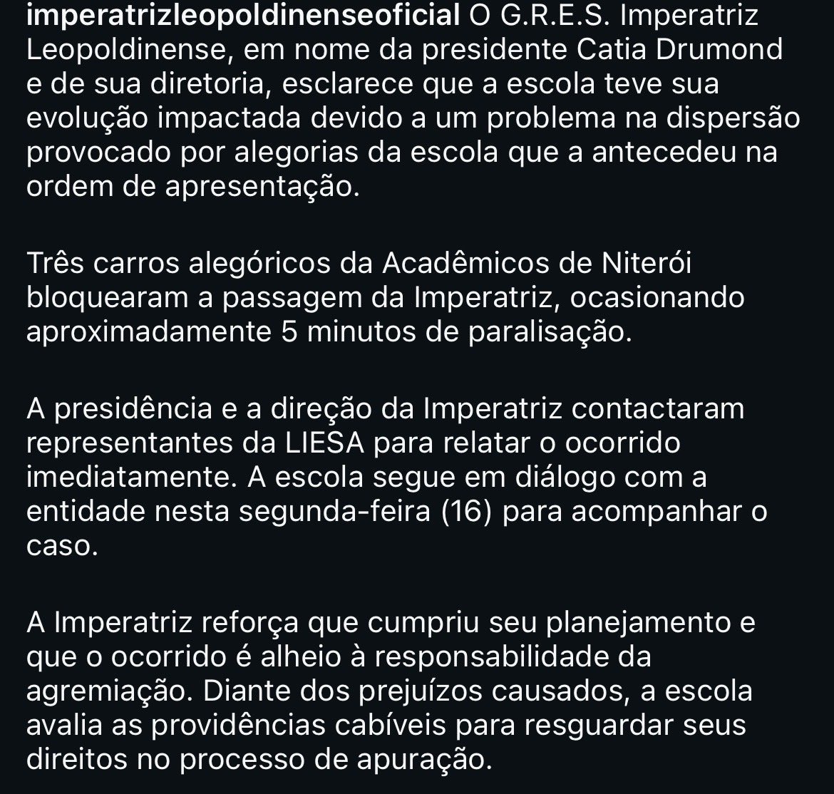 Acadêmicos de Niterói que se cuide! O complô já foi organizado. Ela tem pela frente: jurados com históricos medíocres na apuração, flávio bolsonaro, rede globo, crentes “conservadores” e agora a presidente da imperatriz.