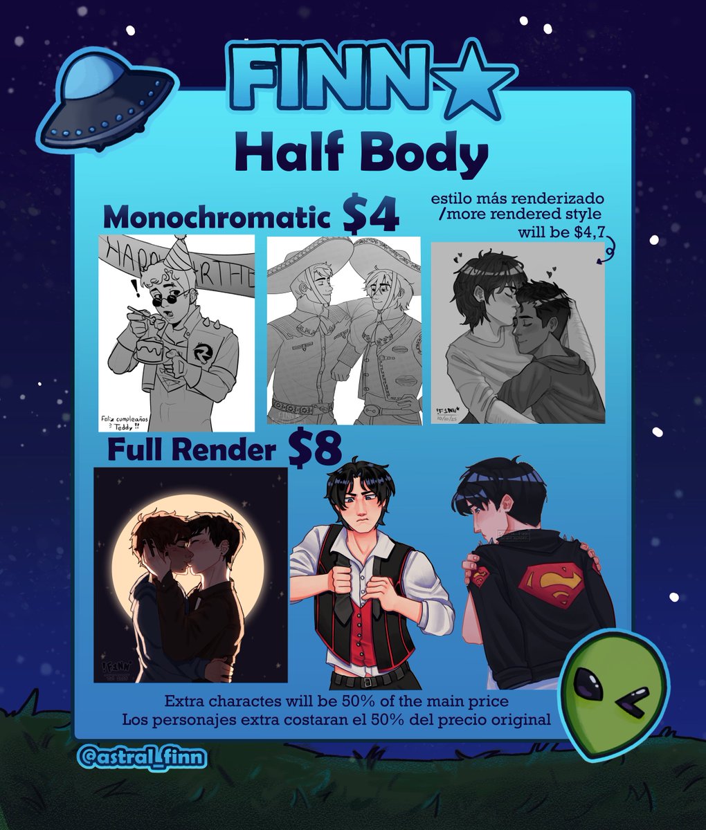 astral_finn's tweet photo. OPEN COMMISSIONS// COMISIONES ABIERTAS
🗣️🗣️‼️
Dm for more info!// Md para más info!
Payment/Pagos via Ko-Fi (Paypal)
#opencommissions #comisionesabiertas #fanart #oc #comiciones #commissions #digitalart https://t.co/FkKo4rZdrL