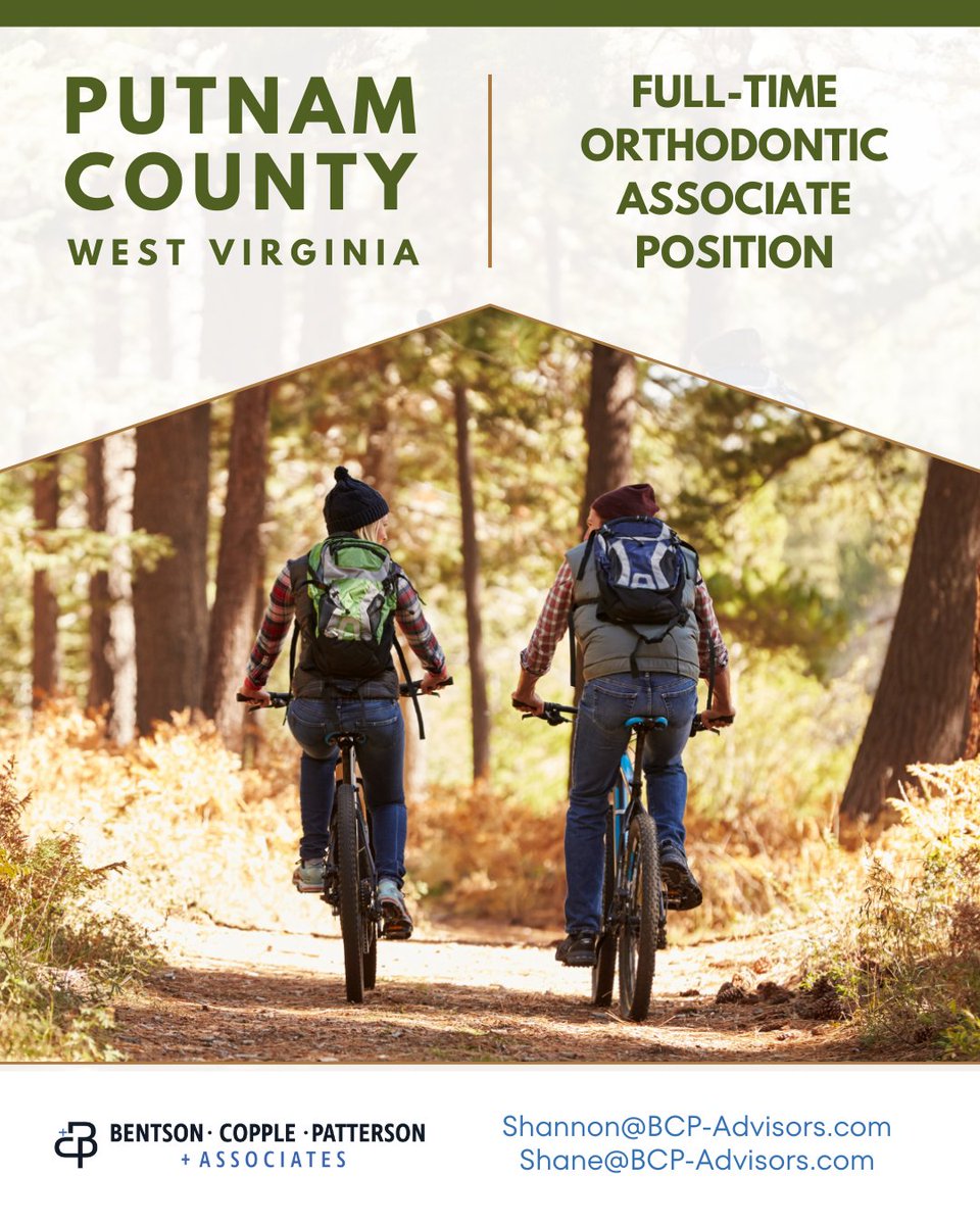 Orthodontic Associate Opening – Putnam County, WV

Join a private orthodontic practice in one of West Virginia’s fastest‑growing areas. Enjoy top-rated schools, easy access to Charleston &amp; Huntington, &amp; excellent work‑life balance.
shannon@bcp-advisors.com 
shane@bcp-advisors.com