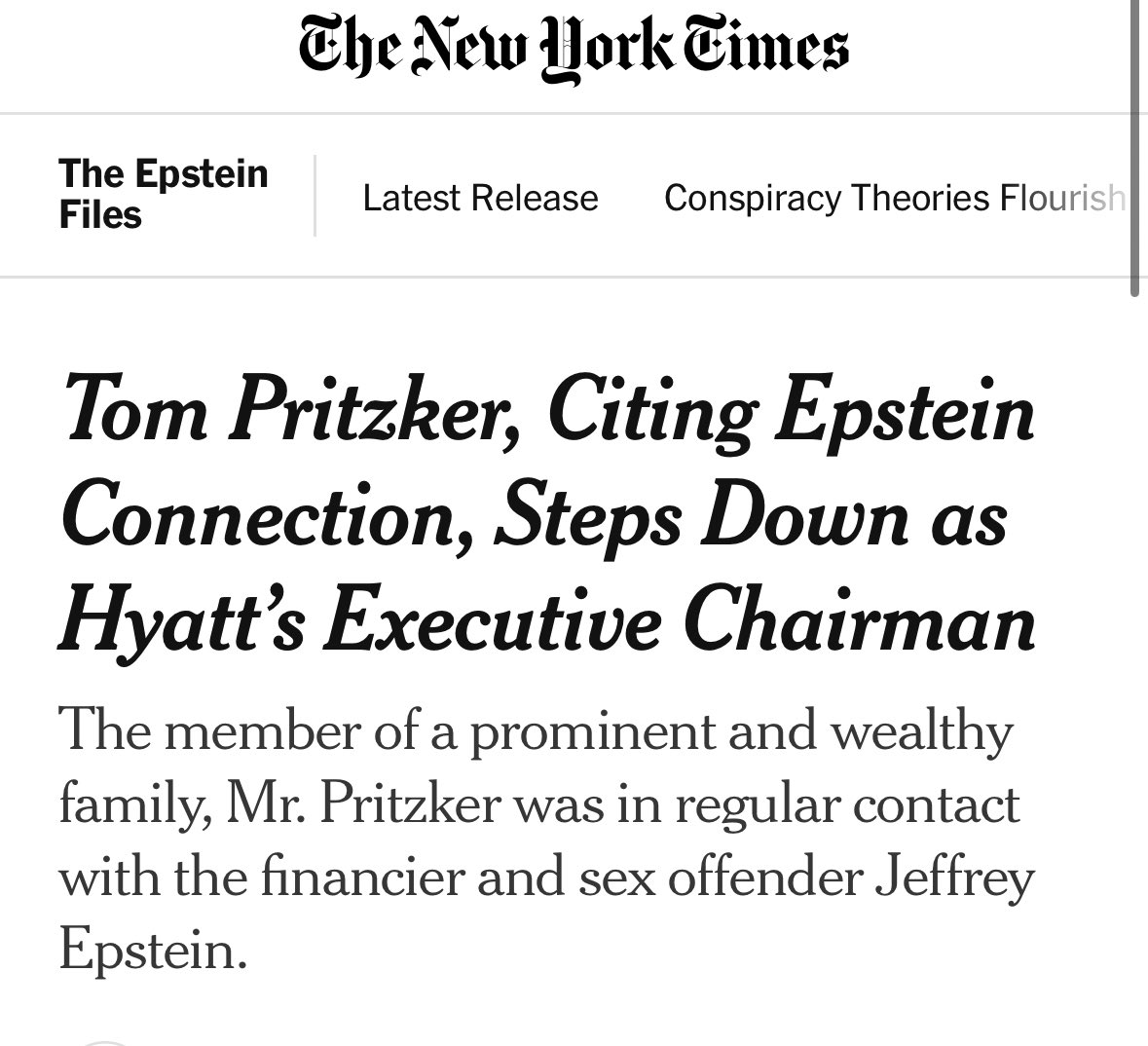 BreannaMorello's tweet image. 🚨EPSTEIN FILES🚨

 Hyatt heir and billionaire Tom Pritzker has resigned from his role as Executive Chairman, stating that his association with Jeffrey Epstein.