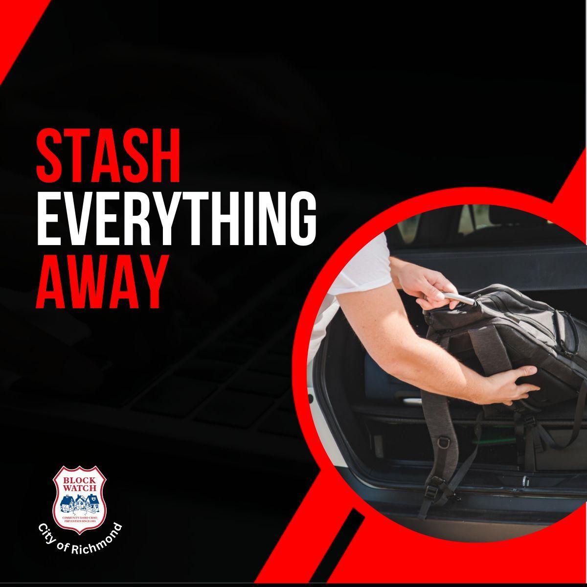 RmdBlockWatch's tweet image. Never leave your backpack in plain sight in your vehicle. If removing it isn't an option, be sure to hide it.