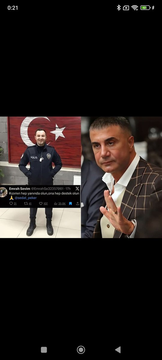 polisi Emrah Sevim, bu sabah göreve gitmeden önce kendi silahıyla intihar etti. 
Emrah Sevim İntihar etmeden önceki son paylaşımında kızını Sedat Peker'e emanet etti..Sn Adalet Bakanı Bakın işte  Kızını size değil Adalete Değil Mahşerin Adamı SN REİS SEDAT PEKER Emanet ediyor