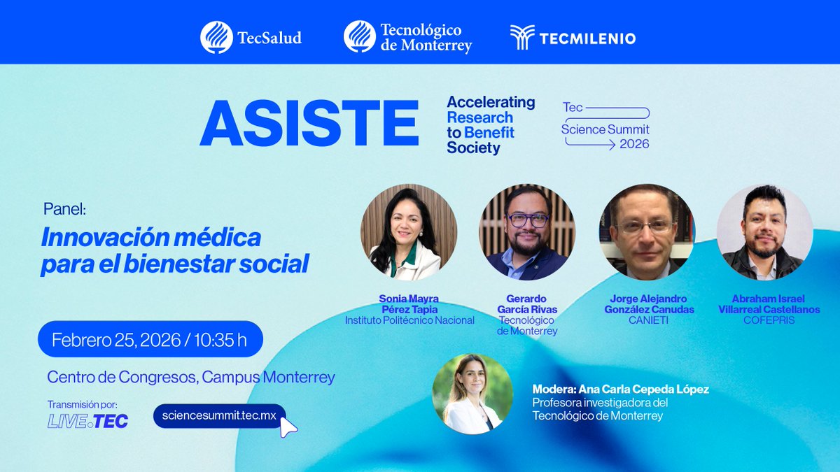 tec_summit's tweet photo. Descubre cómo la innovación médica impulsa soluciones que mejoran la calidad de vida y promueven el bienestar social en nuestras comunidades. 🩺✨
🔗 Regístrate en https://t.co/9zPD7LVY0H
*Evento híbrido y gratuito.
#TecScienceSummit https://t.co/rkHa5Lsgvh