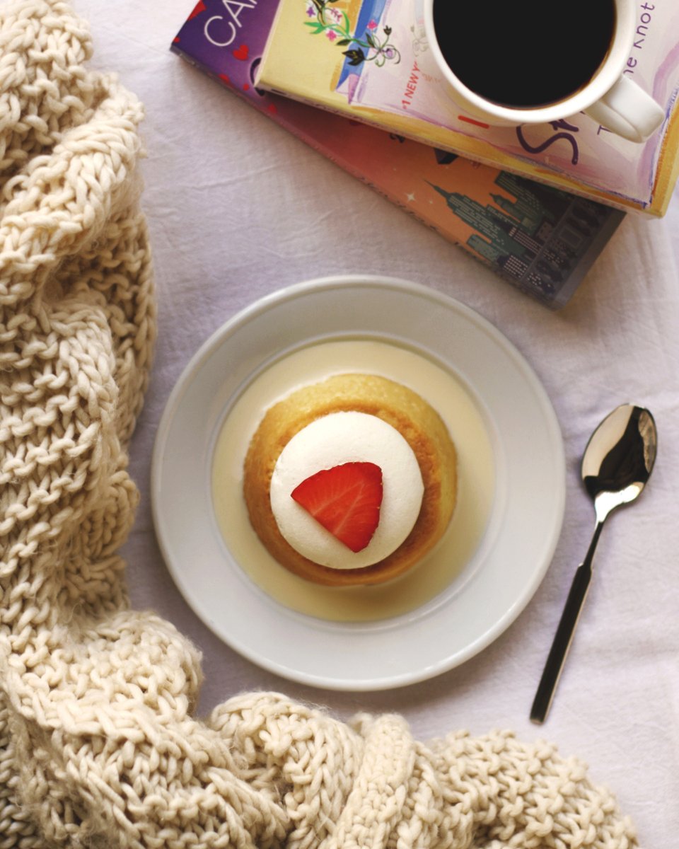 Unwind with a cup of coffee &amp; our Classic Tres Leches! It's a 4-inch sponge cake made w/ 3 different kinds of milk, topped w/ whipped cream &amp; fresh fruit. Discover why everyone says it's the best tres leches in town! Available daily until supplies last. #MBakery #BakedFreshDaily