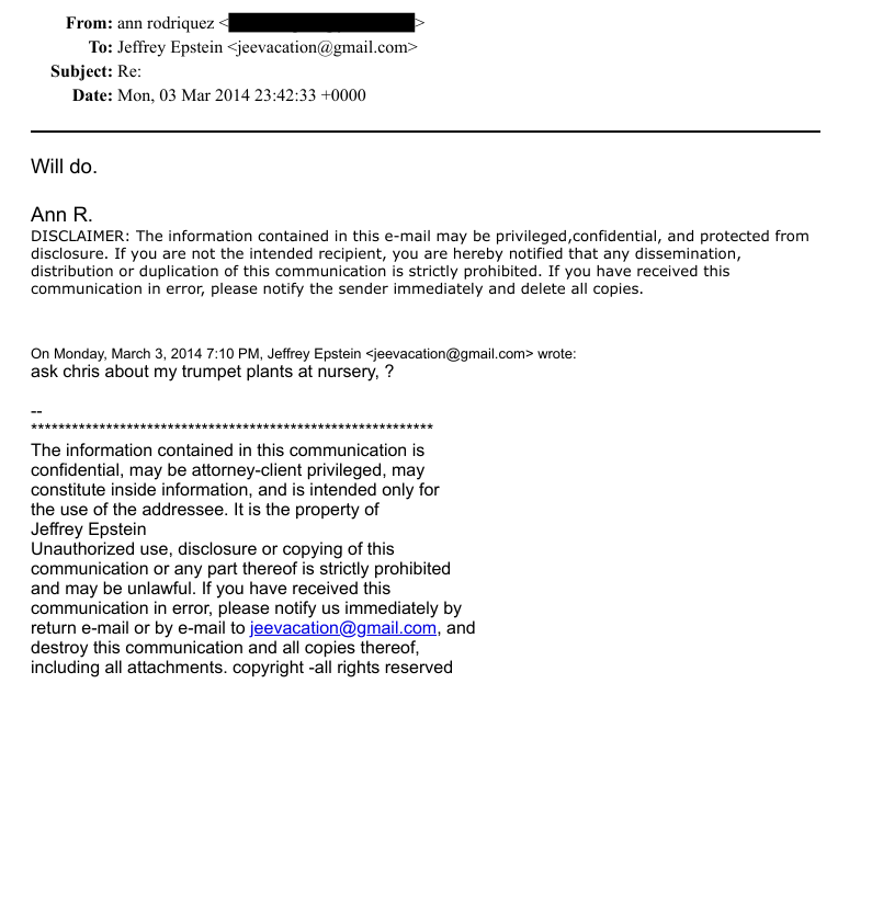 Jeffrey Epstein exchanged emails with photographer Antoine Verglas about a drug called Scopolamine. According to the emails it comes from the borrachero tree and a plant called Angel's Trumpet. Scopolamine starts working within minutes and removes free will, wipes memory and can