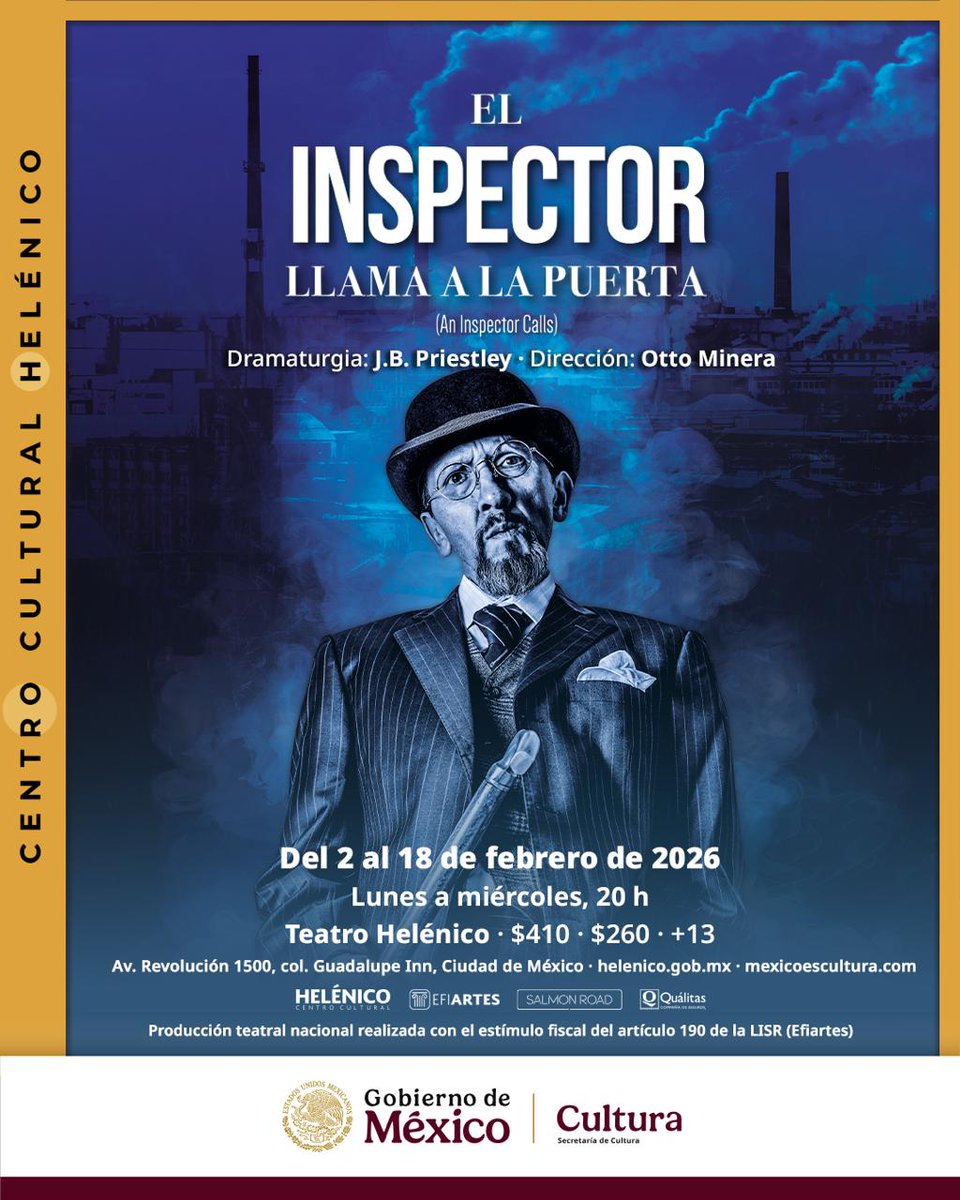 urbanpopmx's tweet image. ⚠️ #PasesDobles para: "EL INSPECTOR LLAMA A LA PUERTA"

📍Teatro Helénico 
📅 MAÑANA 8:00 P.M.

⭐RT y Fav
⭐️Nombre completo

⚠️Ganadores al azar

#UrbanPopMx🎙
#LaVisiónDelEntretenimiento