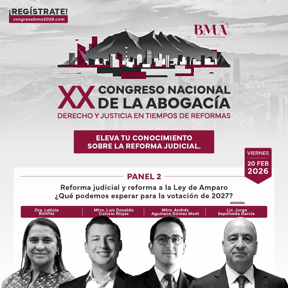 🏛 Versión sólida e institucional
La reforma judicial no es un debate técnico.
Es una redefinición del equilibrio constitucional en México.
En el Panel 2 del XX Congreso Nacional de la Abogacía analizaremos:
Reforma judicial y reforma a la Ley de Amparo
¿qué podemos esperar rumbo