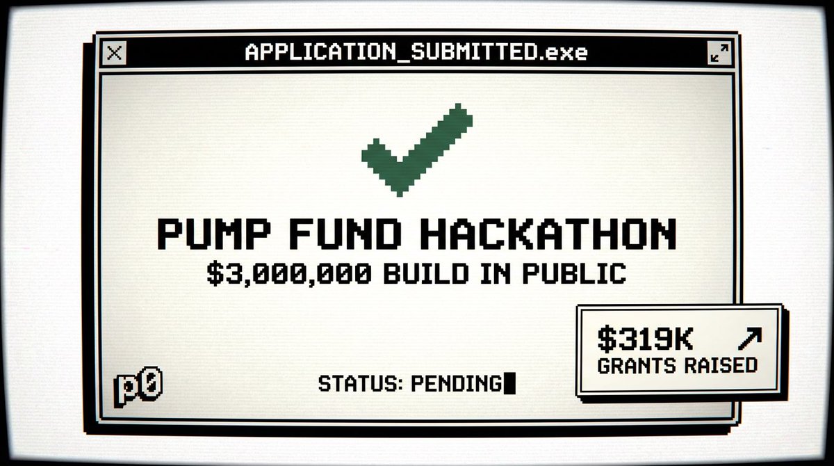 P0Systems's tweet image. We applied to the @Pumpfun $3M Build in Public hackathon.

p0 is already live, already shipping, already has $319K in grants and hundreds of builders.

Now we're going for more.