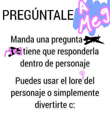 Señoras y señores!!

será mejor que tengan listas sus preguntas más interesantes

por qué Meg les responderá!!

🚨SOLO A SEGUIDORES🚨

❤️DEJEN SU LIKE!!❤️

Sea lo que sea que pregunten responderá con un dibujo de ella ✨👌🏻

Así que vamos déjense llevar!!🔥

#FNAFHSRULE34