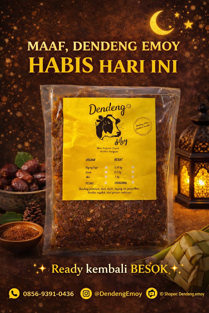 Indiparamarini's tweet photo. MasyaAllah, terima kasih banyak yaa 🥹🤍
Hari ini Dendeng Emoy SOLD OUT karena antusias kalian luar biasa!

InsyaAllah READY kembali BESOK yaa ✨
Yuk yang belum kebagian, bisa langsung PO dari sekarang supaya nggak kehabisan lagi 🤭🔥
📲 0856-9391-0436
🛒 Shopee: Dendeng.emoy https://t.co/GIX3YEiYb4