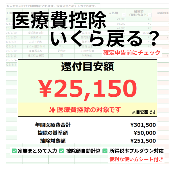 asumi_mathtools's tweet photo. 📌確定申告前にこれだけチェック

✔ 医療費控除いくら戻る？
✔ 副業20万円超えてない？
入力するだけで“自動表���”。

🟢医療費控除シミュレーター
🔵副業20万ライン確認

👇BOOTHまとめ
https://t.co/dcXUg6zfjC

#確定申告 #副業 #医療費控除 #個人事業主 https://t.co/isUezizR2a