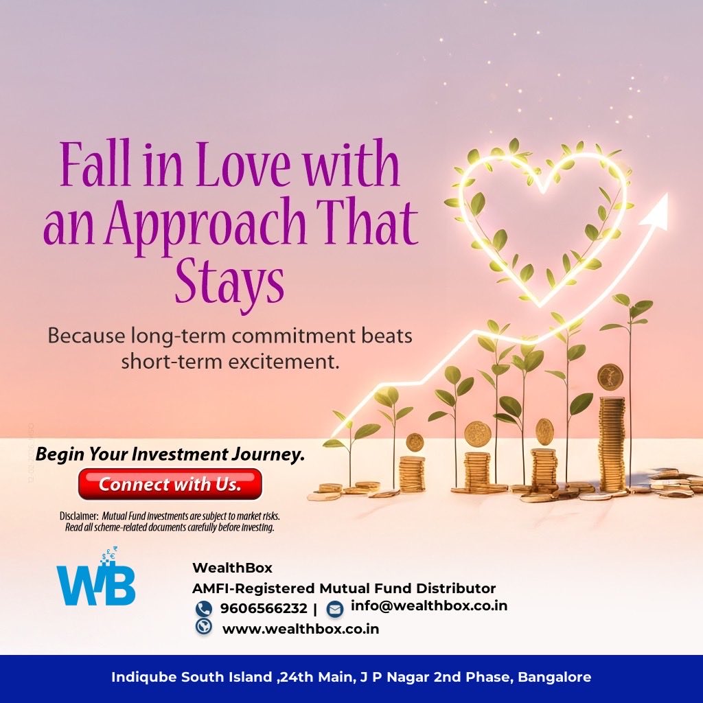 WealthBox_Off's tweet photo. Fall in love with an approach that stays ❤️

Long-term commitment beats short-term excitement — especially in investing. Start your SIP journey today and build wealth steadily.

#MarketVolatility #SIP #MutualFunds #Investments #WealthBox #LongTermInvesting #Compounding https://t.co/lBehmK7yW1