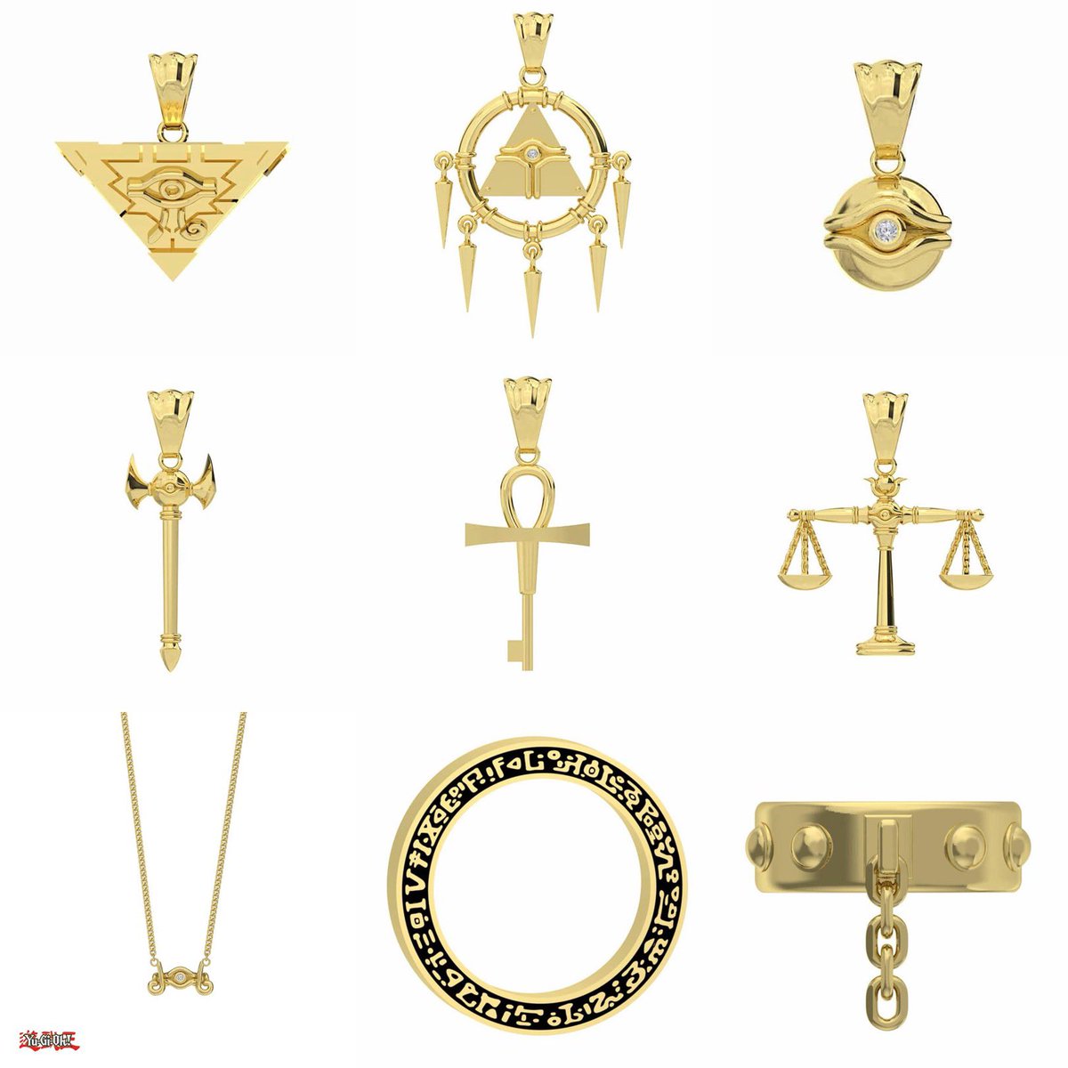 アメリカ「MISTERVERSE」の
遊戯王コラボアクセサリー

千年アイテムのペンダント、ブラマジの背景リング、エクゾを封印してる鎖のリングなどなど…

他のコラボブランドと比較するとこちらはモチーフをそのままシンプルにアクセ化するコンセプトでけっこう好み