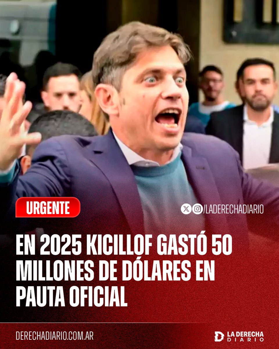 🚨🇦🇷 | #URGENTE Mientras acusa a Milei de no financiar la obra pública y de "ajustar a la Provincia", el gobernador comunista Axel Kicillof despilfarró 50 millones de dólares en pauta oficial para comprar periodistas y medios y así evitar que expongan su miserable gestión.