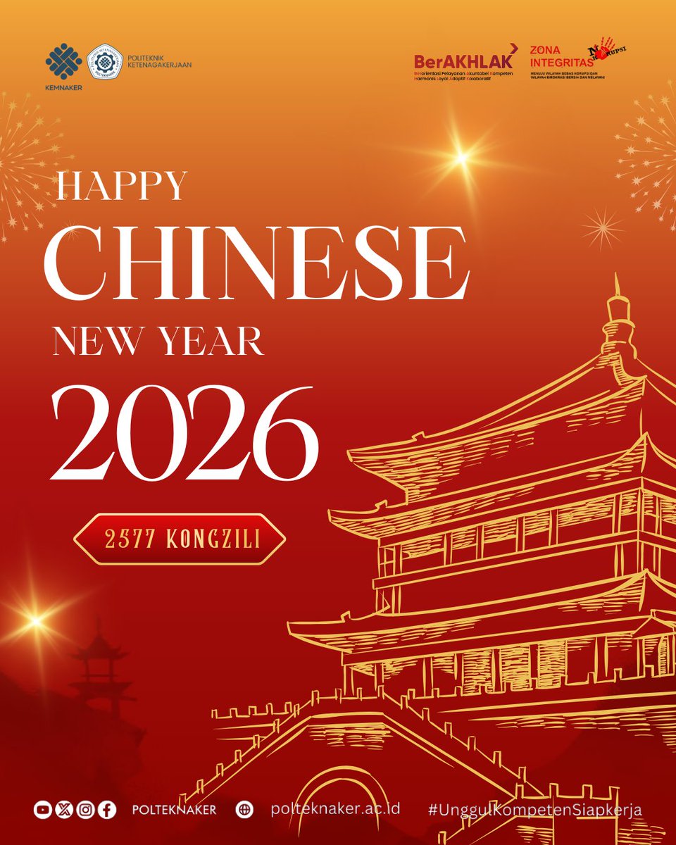 Tahun baru, hati baru, rezeki baru.
Semoga keberuntungan selalu mengikuti setiap langkah kita.

Gong Xi Fa Cai ✨🧧
Let the luck and love flow all year long.

#Kemnaker #Polteknaker #MenujuWBK #MenujuWBBM #UnggulKompetenSiapKerja