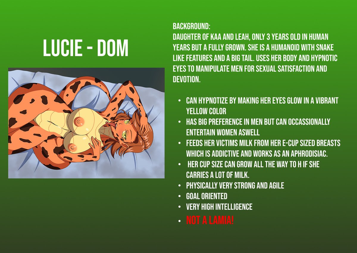 leahlucie's tweet photo. Rp info: Images below are about my oc's, I also play Kaa on a regular basis.

Dm's are open for discussions and plotting!

• 5 years of experience
• Daily active and literate
• From Sweden
• Focus on Kaa/snake related rp's with hypnosis

Kinks/dislikes down below! https://t.co/hl8KQCLvl8