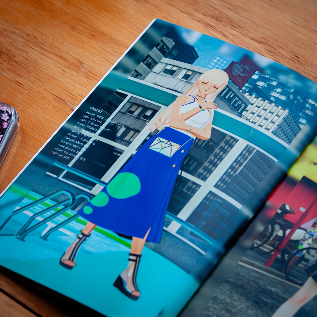 okgoldvr's tweet photo. Last month @Virtual_BEAMS (VR arm of clothier @BEAMS_JP) made a VR fashion zine with @fujifilmjp_hop. They used a shot @suma_VRC took of me at a fashion meet w/ details on my 'fit~ I got a copy of the zine that was shown at their event in Shibuya and in Fujifilm's store💖 So cool https://t.co/wgUs5rKrfA