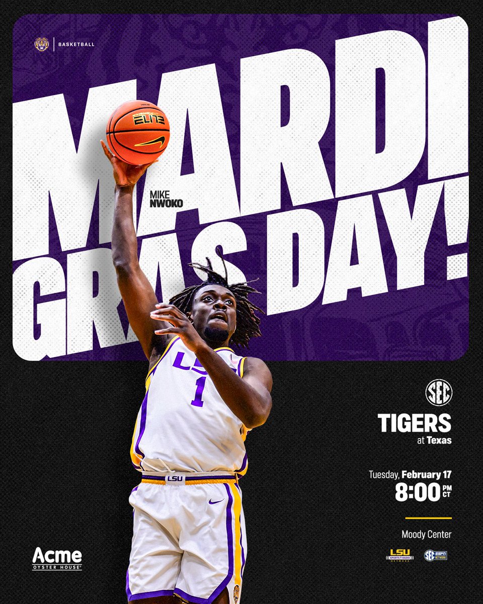 LSUBasketball's tweet photo. Fat Tuesday in ATX 🎭 https://t.co/KKFgLIkEhd