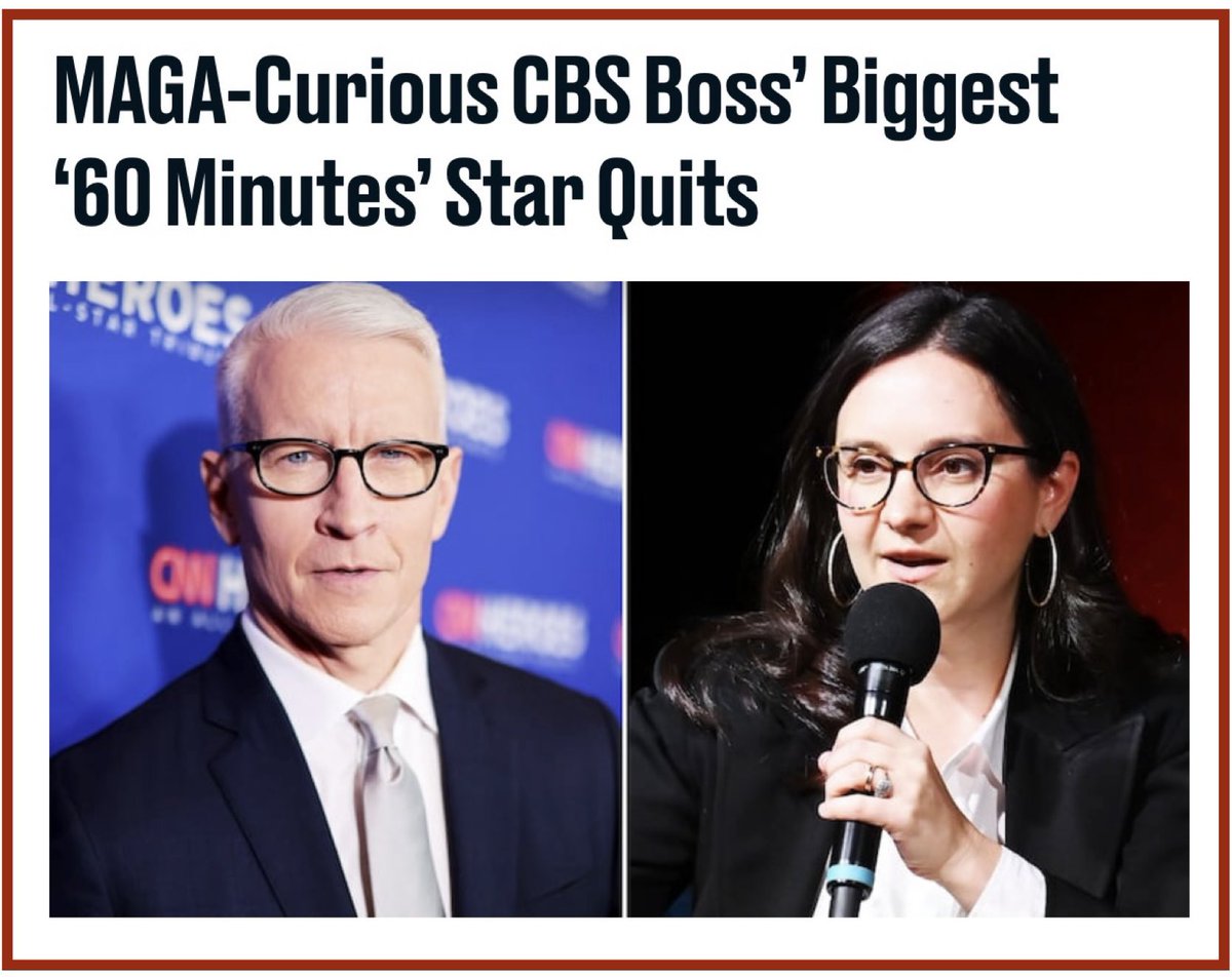 CBS News’s Bari Weiss is set to lose one of her network’s biggest stars.

Anderson Cooper has declined a contract renewal with CBS and will leave 60 Minutes ahead of the fall season.
thedailybeast.com//maga-curious-…