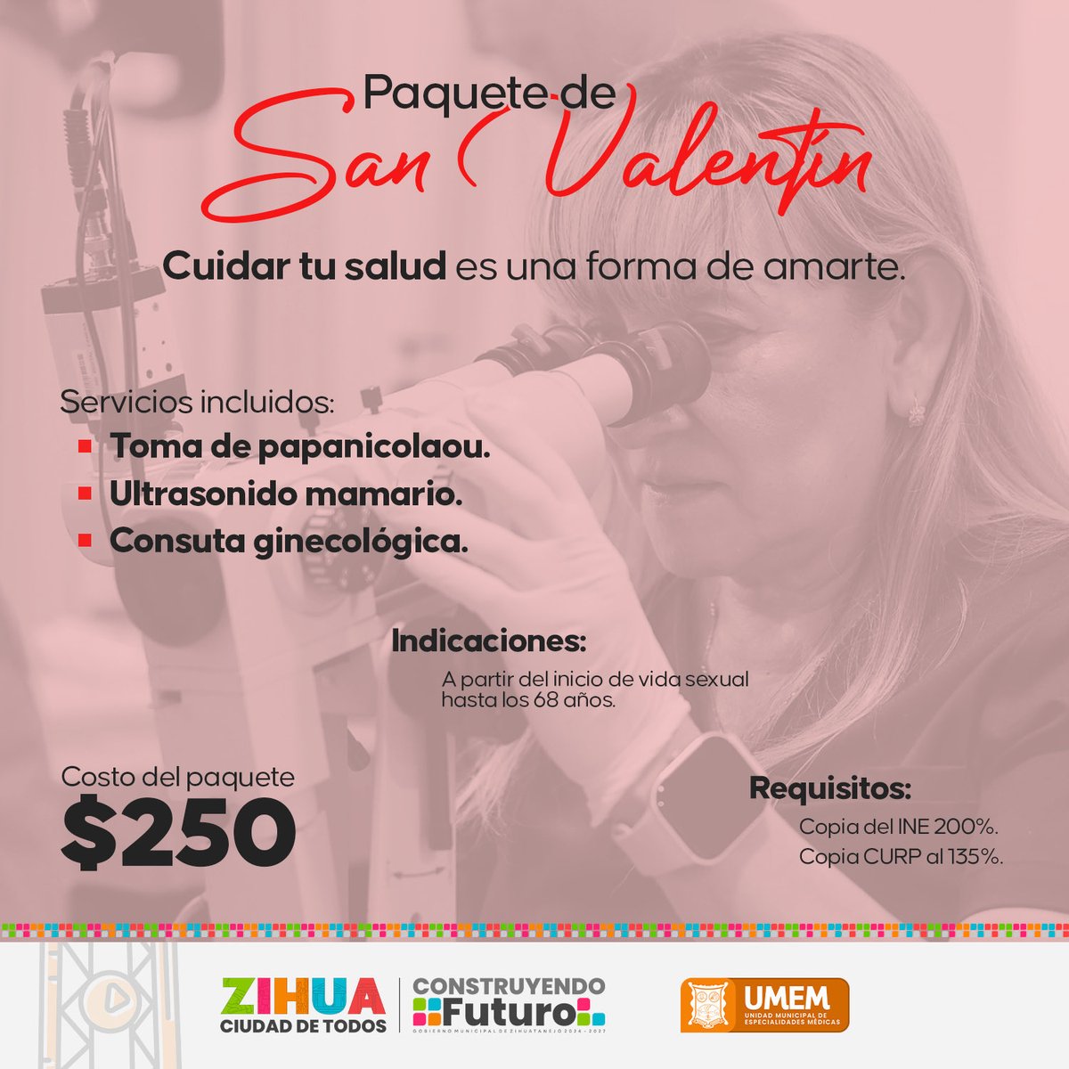 En el marco del Día de San Valentín, la #UMEM pone a disposición un paquete integral de salud para las mujeres, que incluye papanicolaou, ultrasonido mamario y consulta ginecológica, con un costo de $250 pesos. ✨

#CiudadDeTodos 
#ConstruyendoFuturo