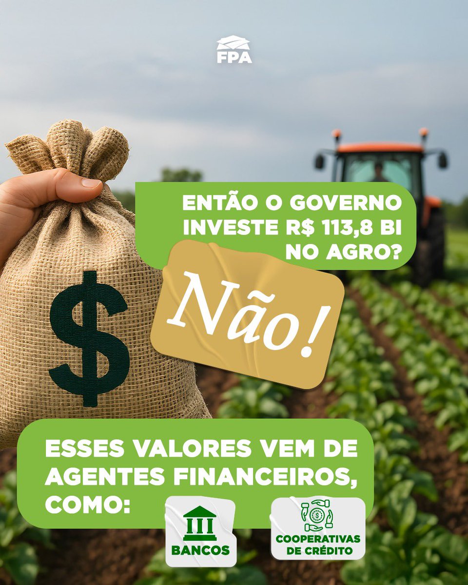 aledelara_'s tweet photo. Dados do Plano Safra diretamente do site da FPA

O governo faz a propaganda com R$ 516 bilhões para o Programa e o que sai efetivamente é ~R$ 13,5 bilhões, chegando ao produtor de forma indireta, através de equalização de juros (basicamente o Banco do Brasil, por exemplo, capta com taxa de CDI e oferece ao produtor juros entre 8,5% a 13,5%)

Os EUA tem subsídios que variam de U$ 30 a U$ 50 bilhões e em anos de crise, podendo superar os U$ 60 bilhões, assim como na Europa e detalhe: ~U$ 15 bilhões são subsídios diretos, com dinheiro na conta do produtor 

https://t.co/zlu0xM4NxU