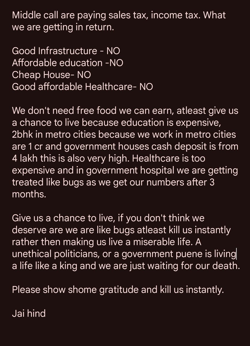 PK_op9n's tweet image. @nsitharaman @BJP4India @INCIndia @narendramodi @PMOIndia 

Please allow mercy kill and show gratitude 
#mercykill #middleclass