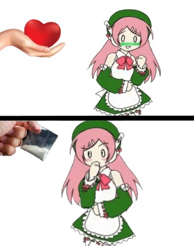 Images depicting UTAU Momone Momo using various drugs.