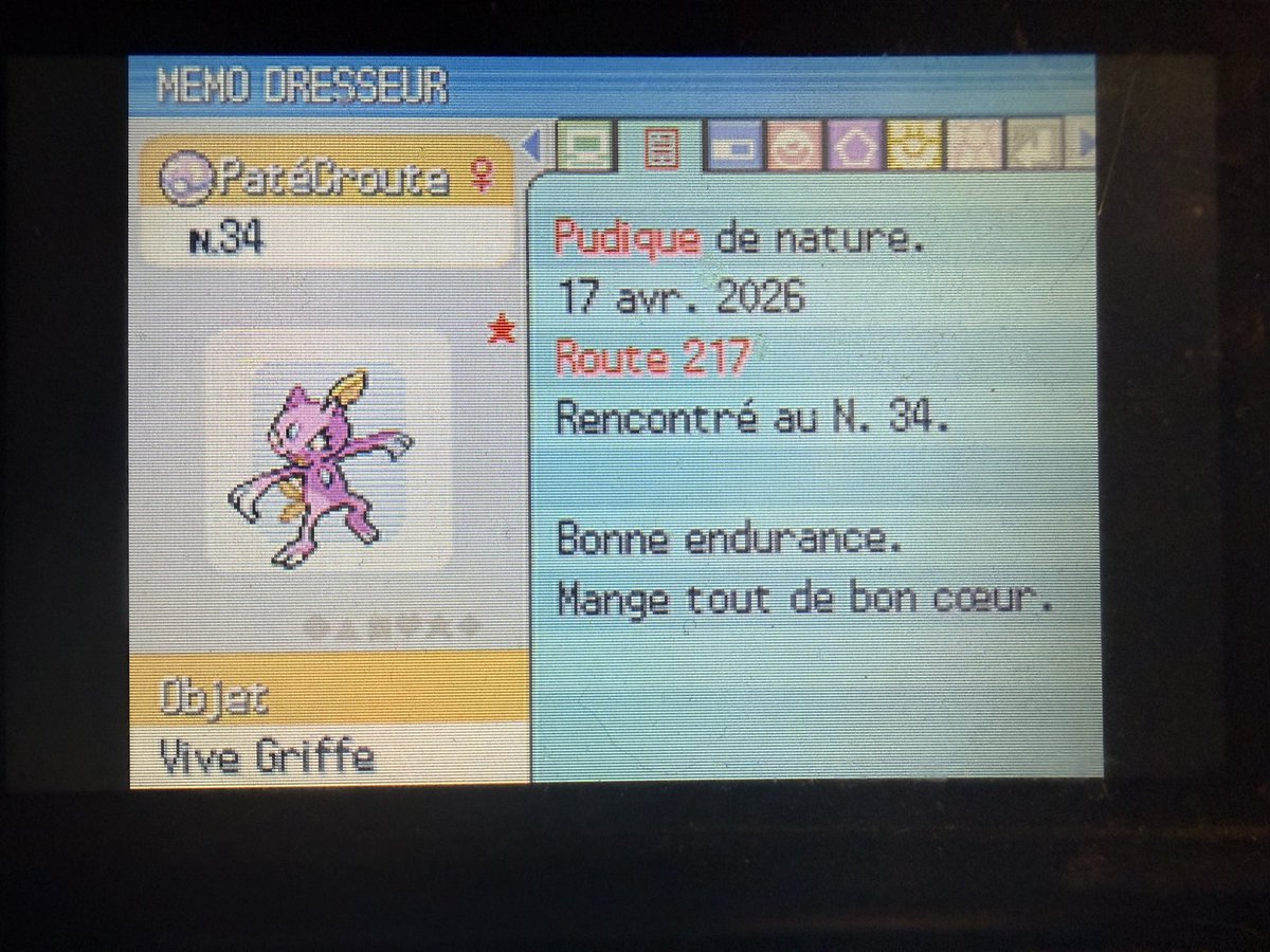 Et le premier shiny de l’IRL qui est ce magnifique Farfuret shiny ! Trouvé en 2 832 rencontres  sur la phase 6 de Stalgamin ! 
Elle restera en Farfuret car je préfère Dimoret mâle ! 
Go phase 7 
#SHLS13