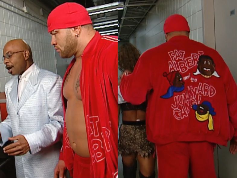 Justin_SofOK's tweet image. Rodney Mack's FUBU Fat Albert tracksuit. #wwe03