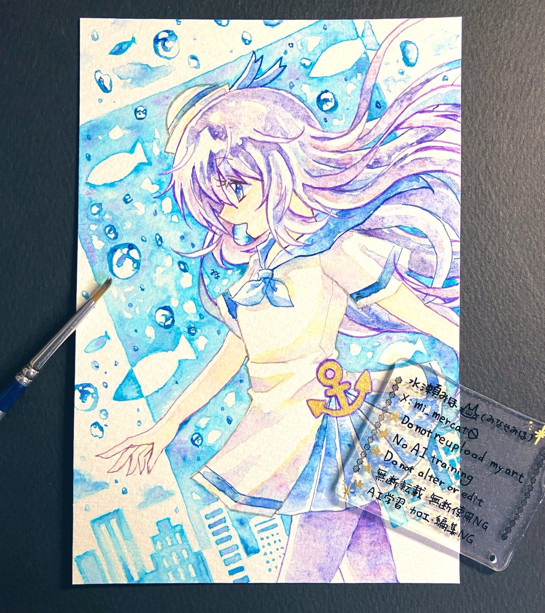 ドローイング② 『海・宙・散・歩』 透明水彩＋色鉛筆/ ハガキサイズ