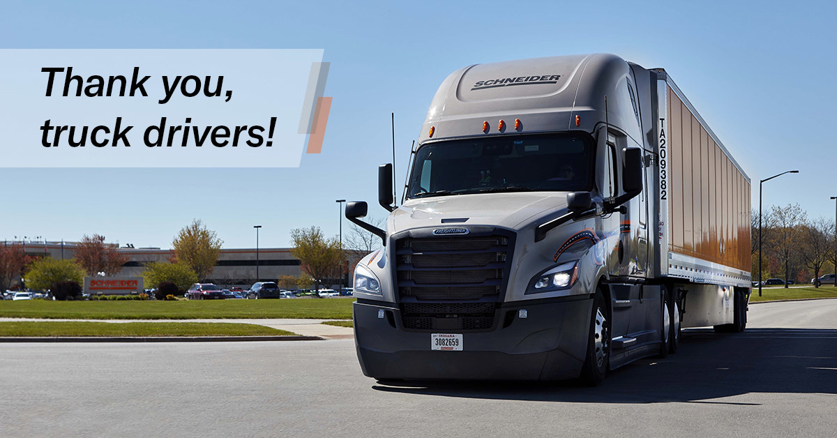 WeAreSchneider's tweet photo. Truck drivers fuel America! Thank you to all the reliable, hard-working drivers for delivering what matters every single day. 💪🚚 #thankatrucker #weareschneider https://t.co/ME9qD01qEk