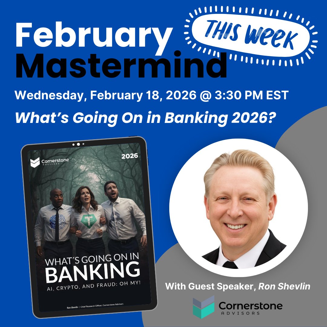 This Week‼️What’s really happening in banking as we head into 2026? AI adoption. Rising fraud. And Crypto. We’re breaking it all down in our February Mastermind with Ron Shevlin —focused on what bank leaders should actually be doing now!
📅 Wednesday, 3:30 PM EST
🔒 Members Only