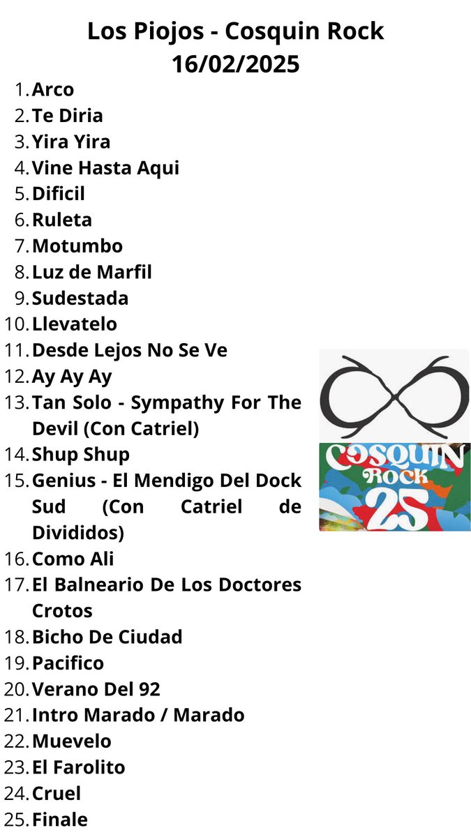 Kitoscai87's tweet photo. Un día como hoy, pero hace un año, Los Piojos volvían a decir presente en el 
Cosquín Rock después de 17 años.

En una noche de Cosquín colmada de gente, la banda se presentó con la siguiente lista: https://t.co/Gl1aVjGbGw