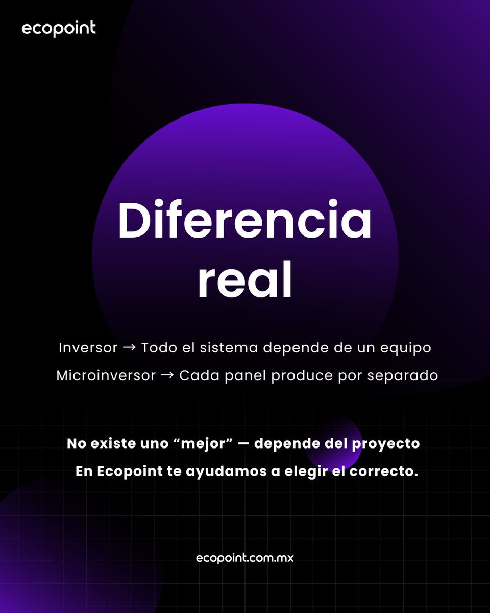 ecopointmx's tweet photo. La diferencia entre Inversor y Microinversor cambia el rendimiento de tu sistema solar ⚡
🔹 Mayor ahorro
🔹 Mejor rendimiento
🔹 Decisión correcta desde el diseño
#EcopointMX #EnergiaSolar #InversorSolar #Microinversor #SolarPro #IngenieriaSolar #InstaladoresSolares https://t.co/fgc2m4Y9bZ