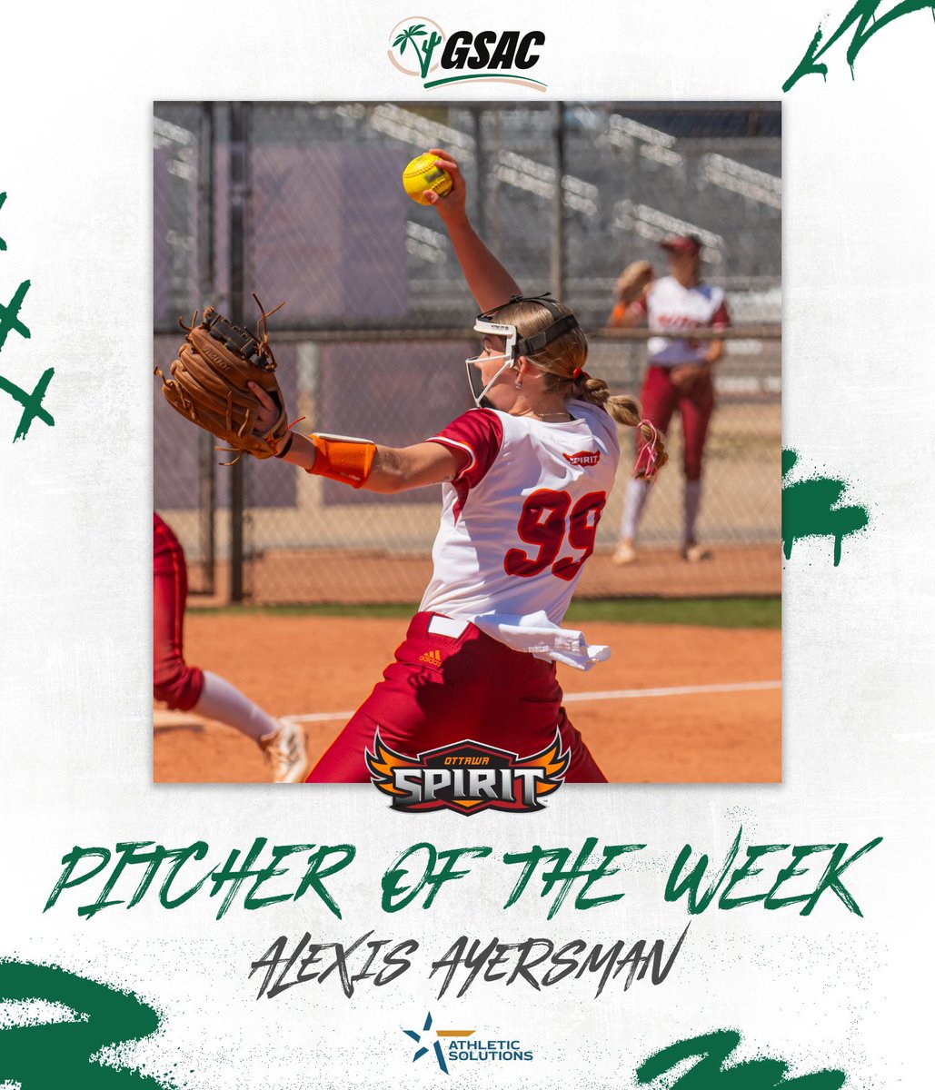 gsacsports's tweet photo. Softball Players of the Week! 🌟
Presented by Athletic Solutions
🏆 Player of the Week: Dayna Herrera
🔥 Pitcher of the Week: Alexis Ayersman
Huge congrats to these standout performers!
#gsacsoftball #therightwaytoplay https://t.co/AFkCbhb36w