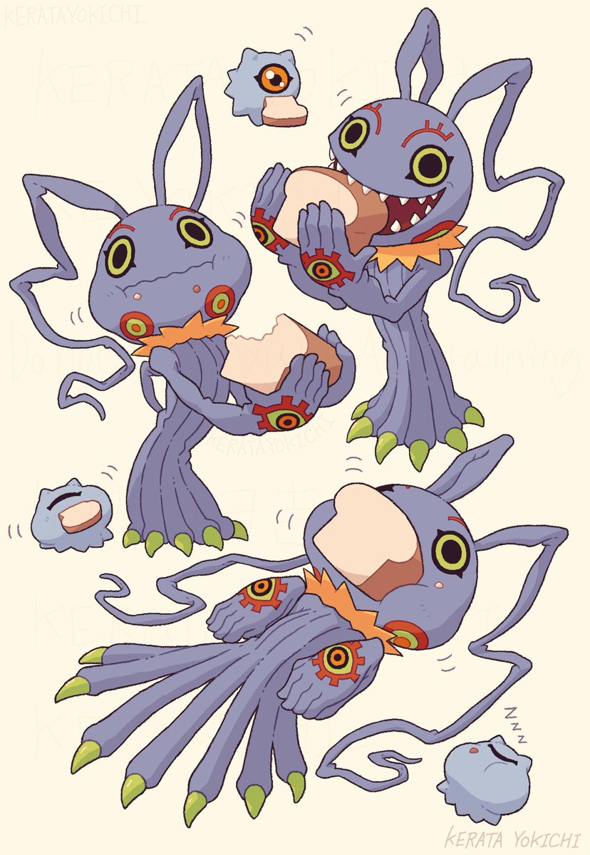 食パンを食べるケラモンs
起きて食べようね🍞🍞