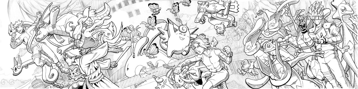 I'm so proud of this. This is 3 9x12 Bristol sheets &amp; is designed so it can be divided into 6 covers or 3 gatefold covers. I really want to be a penciler, but I always get asked if I have my work in color. In preparation for that, here are the inks. Stay tuned =] #naruto #kakashi