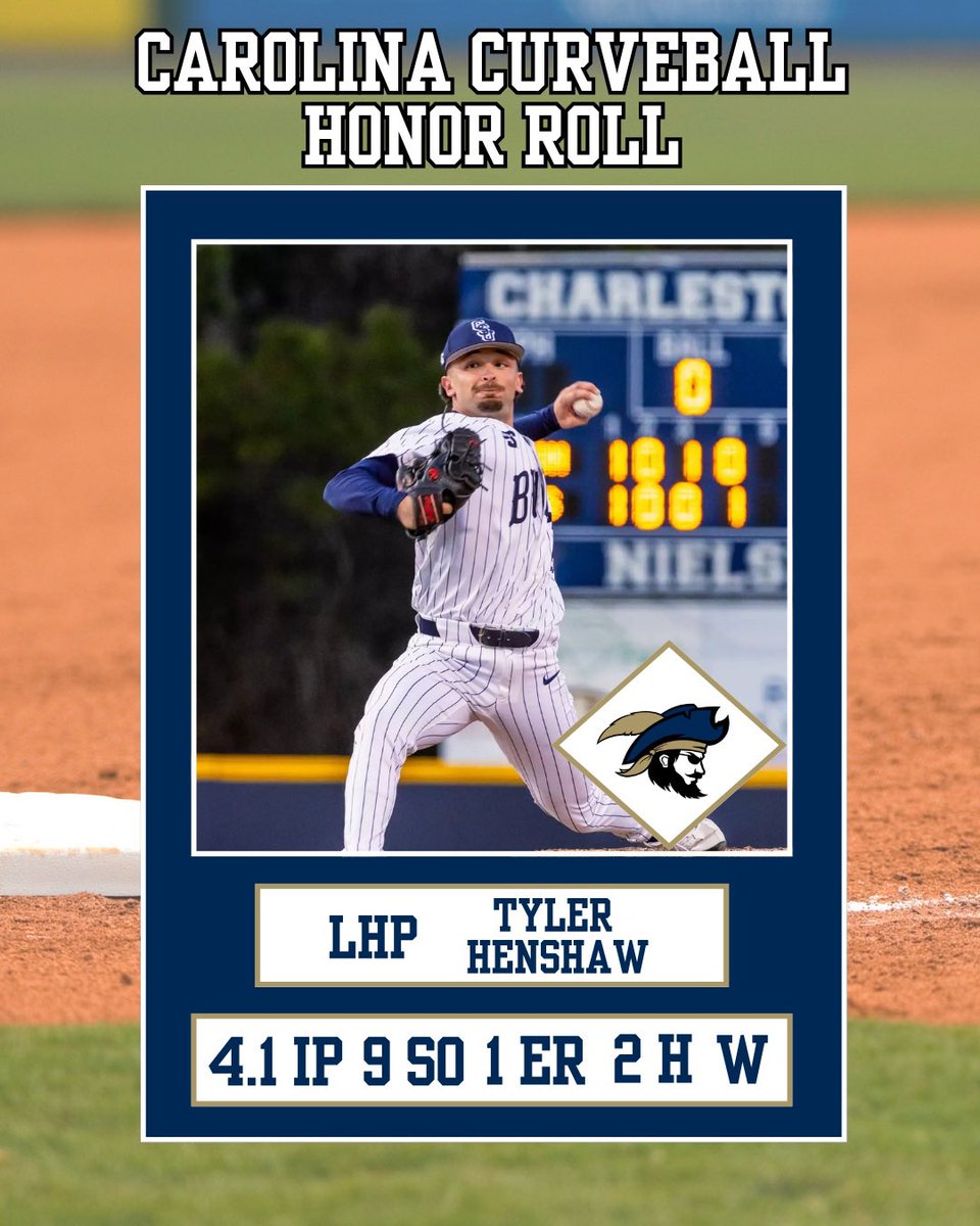 CarolinaCurveBB's tweet photo. Carolina Curveball Honor Roll Week 1 📂

Tyler Henshaw struck out 9 Bucknell batters in his first outing of the season for the Bucs 🗡️ https://t.co/pJpJp5iAZX