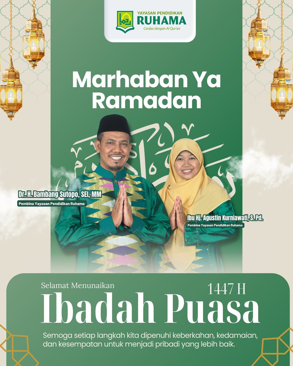 Bambangstp's tweet photo. Keluarga besar Yayasan Pendidikan RUHAMA, mengucapkan Marhaban Ya Ramadhan,Selamat menjalankan Ibadah Puasa,mohon maaf lahir dan bathin bila ada salah dan khilaf, kita memasuki Ramadhan dg hati dan jiwa yang bersih, Amiiin 3x
#ramadhan1447h #puasa #shaumramadhan #tarhibramadhan https://t.co/Go1WpOMtey