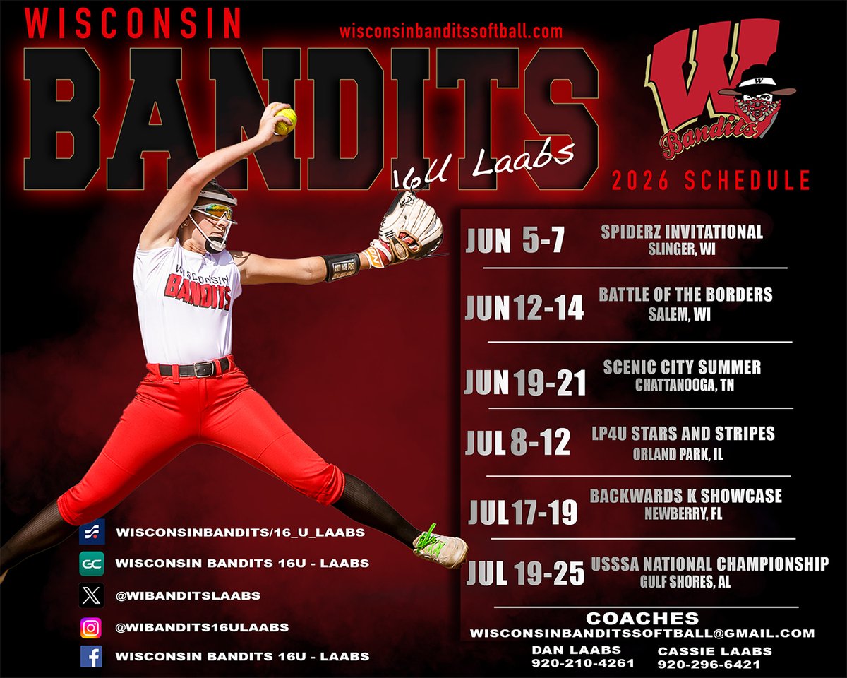 wibandits2028's tweet photo. We are about to roll on the high school season but here is our summer schedule. Come watch us play! https://t.co/K5g1Q3iFYf