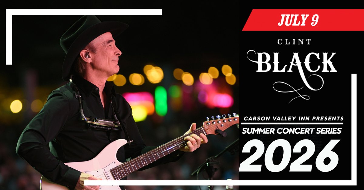Carson Valley Inn Casino presents Clint Black live in concert on Thursday, July 9th at TJ's Corral in Minden, Nevada. 🎟️Tickets start at $69 and go on sale this Friday, February 20th at 10AM PST. Click here to learn more bit.ly/CVI2026SummerC…