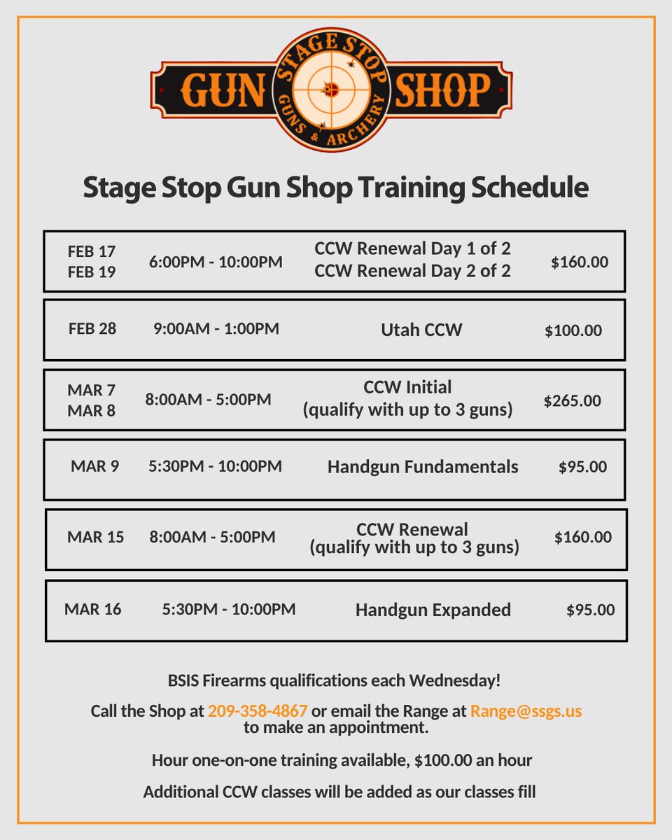 stagestopgun's tweet image. Next up on our training schedule is a CCW Renewal course tomorrow and Thursday and our Utah CCW course! 

Payment is required upfront. Call or stop by the shop to reserve your spot.

#CCWTraining #CCWRenewal #StageStopGunShop