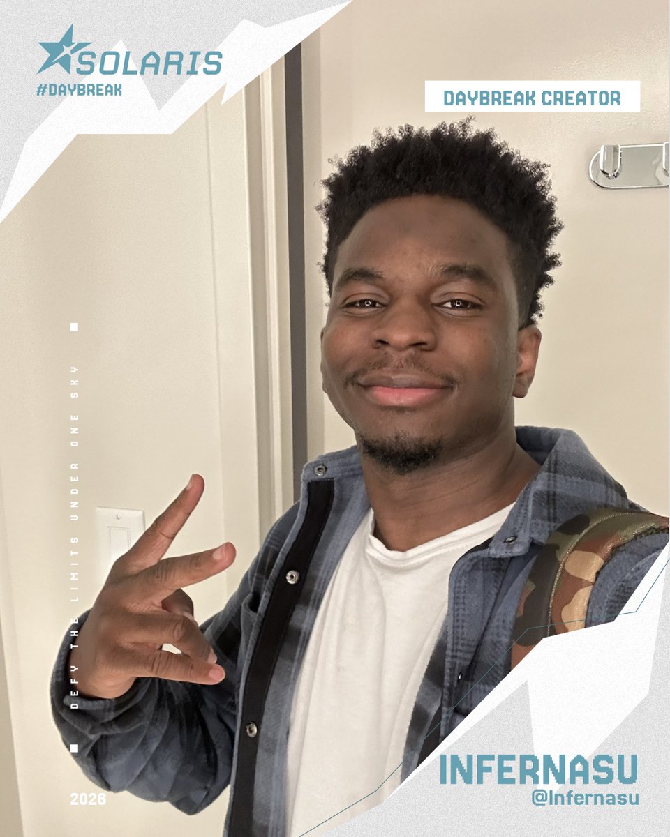 SOLARIS_GG's tweet photo. Super exciting news - @Infernasu will be joining our DAYBREAK Creator Program! So happy to be going into 2026 with him! https://t.co/rCQYFFMWZy