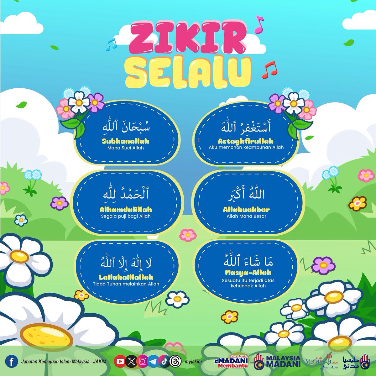 Dalam kesibukan dunia, jangan lupa untuk kembali kepada Allah. Lidah yang basah dengan zikir, hati akan tenang dan jiwa menjadi lapang.

Istiqamah walau sedikit, asalkan berterusan kerana hati yang sentiasa berzikir, tidak akan pernah merasa sunyi.

#JAKIMuntukUmmah
