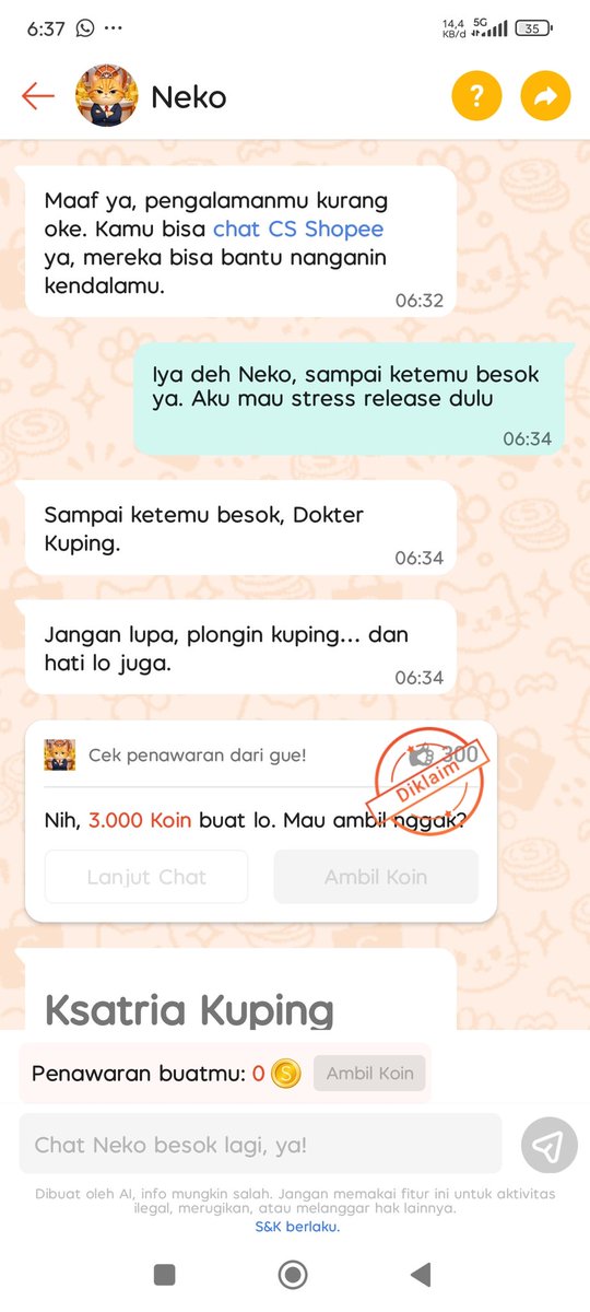 _popho's tweet photo. @RacunBelanja Udah ngobrol panjang lebar, Neko udah keliatan excited sampe ngobrol sejam lebih. Endingnya busuk banget 🥲 https://t.co/TwSz7xbIWU