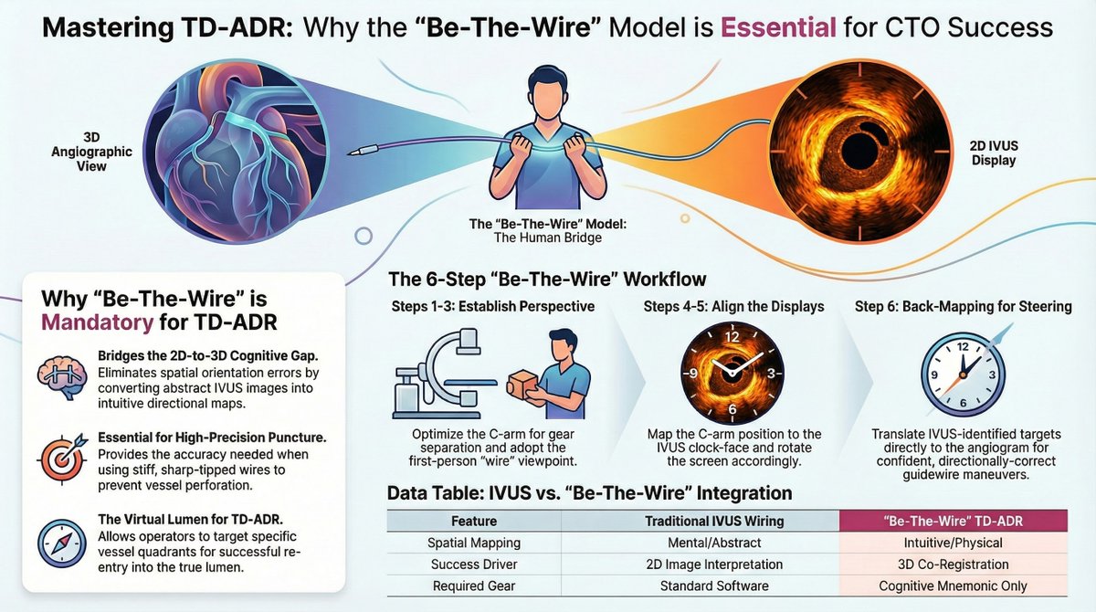 Laserrman's tweet photo. On angiography, the guidewire is pointing downward—and the IVUS image also shows it heading downward. Synchronizing these two views like this is crucial for safe and accurate wire manipulation. That’s the essence of the “be the wire” technique. https://t.co/IdaFLQwSKl