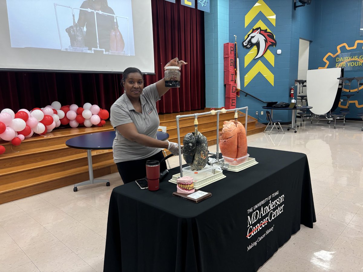 Luvelyo's tweet photo. @SammonsPE1 brought the energy and the P.R.I.D.E.! 🐴 

For our first visit, students were AMAZING — choosing health, leadership, and a tobacco- and vape-free future.

Thanks for teaming up with @MDAndersonNews to help keep students strong and cancer-free.
#EndCancer https://t.co/0vd36DnBZN
