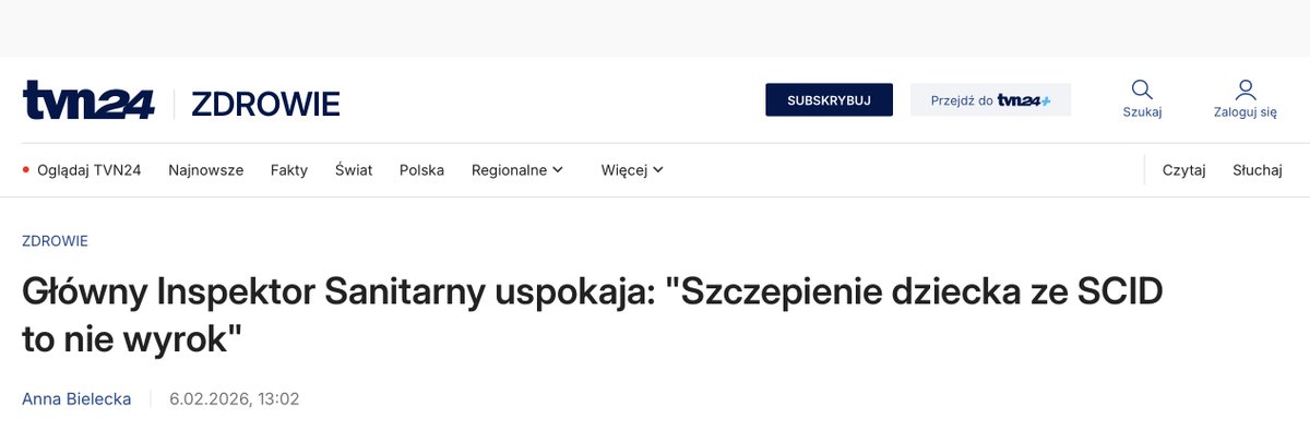 atmecom's tweet photo. Jakiś czas temu Główny Inspektor Sanitarny odmówił odpowiedzi na pytanie, dlaczego na oficjalnej stronie GIS zalecano lekarzom, by w przypadku ciężkiego NOP po szczepieniu BCG:

„nie wykonywać posiewu w kierunku prątka szczepionkowego BCG”.

Czyli: dziecko ma powikłania po szczepieniu… a państwowa instytucja sugeruje, by nie sprawdzać, czy doszło do zakażenia prątkiem szczepionkowym.

A jednocześnie dziś ten sam GIS publicznie przekonuje, że:

nie należy czekać na wynik badania SCID przed szczepieniem BCG, bo to choroba „ultra-rzadka”.

To jest logika nie do przyjęcia.

SCID to znane, bezwzględne przeciwwskazanie do BCG.
BCG u dziecka z niedoborem odporności może oznaczać:
-gruźlicę poszczepienną,
-zakażenie uogólnione,
- dramat całej rodziny i dziecka. 

I to nie jest teoria.

To jest rzeczywistość np. chorego Tośka, którego sprawa zawisła przed Sądem Okręgowym w Warszawie w 2018 r. i nadal jest w toku. Tak, nie było dotychczas nawet wyroku Sądu I instancji. Tosiek urodził się z niedoborem odporności i dostał „prezent” od państwa - gruźlicę poszczepienną, która zaatakowała rożne organy, w tym mózg. 

Państwo nie może zasłaniać się statystyką i jednocześnie odmawiać wyjaśnień, dlaczego ogranicza diagnostykę powikłań. Co ciekawe, to samo państwo, które w kwestii niedoborów zasłania się statystyką, w kwestii liczby przypadków występującej u dzieci gruźlicy poszczepiennej nie posiada danych w swoich rejestrach statystycznych, a według opinii niektórych konsultantów, jedyna gruźlica jaka występuje wśród dzieci, to ta poszczepienna. 

Bezpieczeństwo dzieci nie jest „ultra-rzadkie”. Jest absolutne.

W ok. 25 krajach Europy szczepienia dzieci są dobrowolne.
Bez systemu kar, grzywien i egzekucji administracyjnej.

Polska pozostaje jednym z nielicznych państw UE stosujących przymus i sankcje. W ochronie praw naszych dzieci jesteśmy dziś szczepionkowym skansenem Europy – za to prawdziwym eldorado dla big pharmy.

#SanepidPodKontrolaNIK_PK
#DobrowolnośćSzczepień
#PrawoRodziców