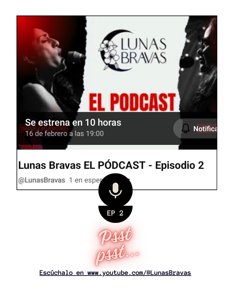 ¡Gente bonita, ya viene el episodio 2, de 𝑳𝒖𝒏𝒂𝒔 𝑩𝒓𝒂𝒗𝒂𝒔, ᴇʟ ᴘᴏ́ᴅᴄᴀsᴛ!
🗓️ Lunes 16 de febrero.
🕖 7:00 p. m.
📍youtube.com/@LunasBravas 

youtu.be/Lv6t9NTYcfM?si…
